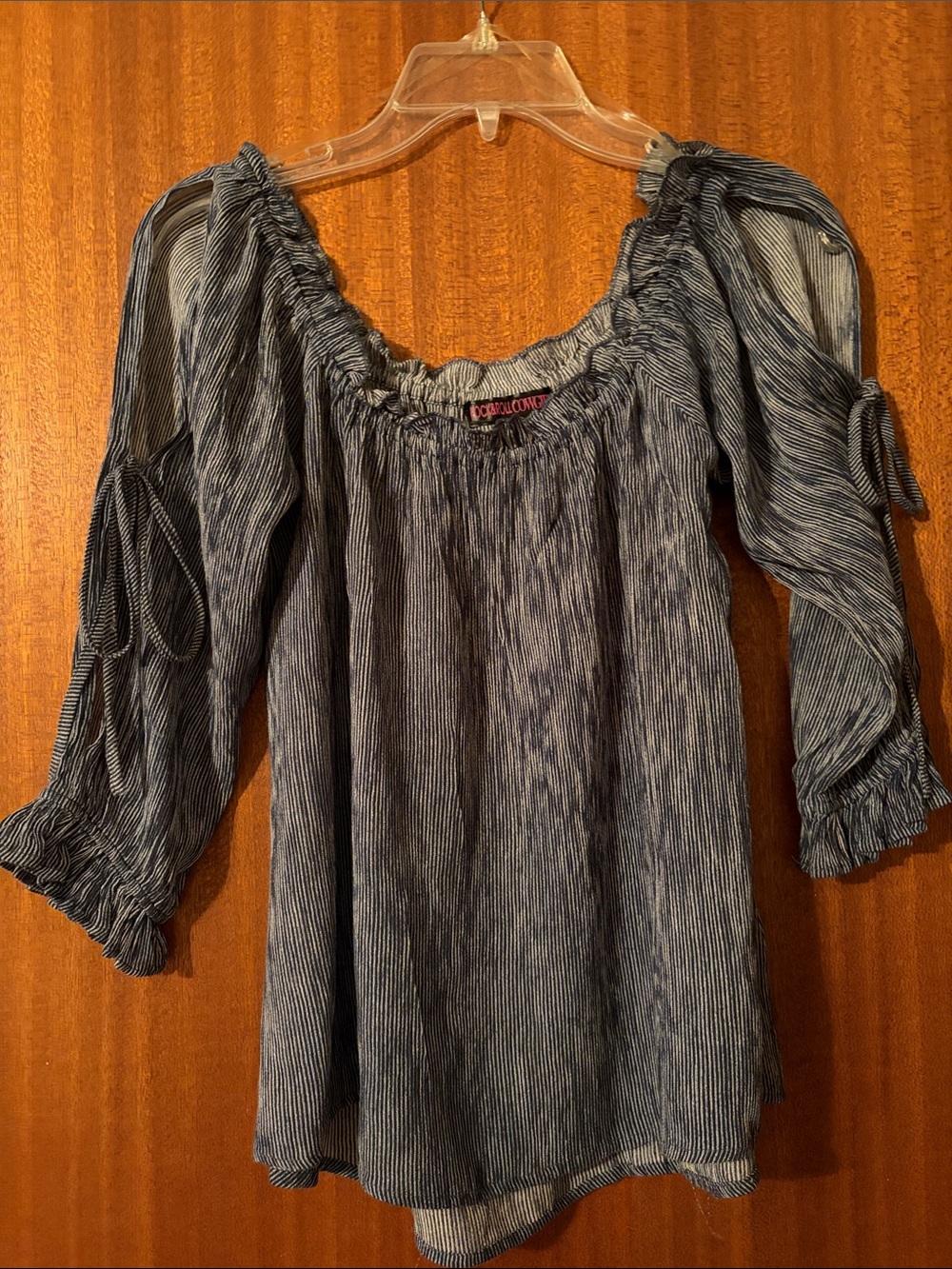 Lightweight Navy Stripe Peasant Top - Off-Shoulder Women’s Blouse